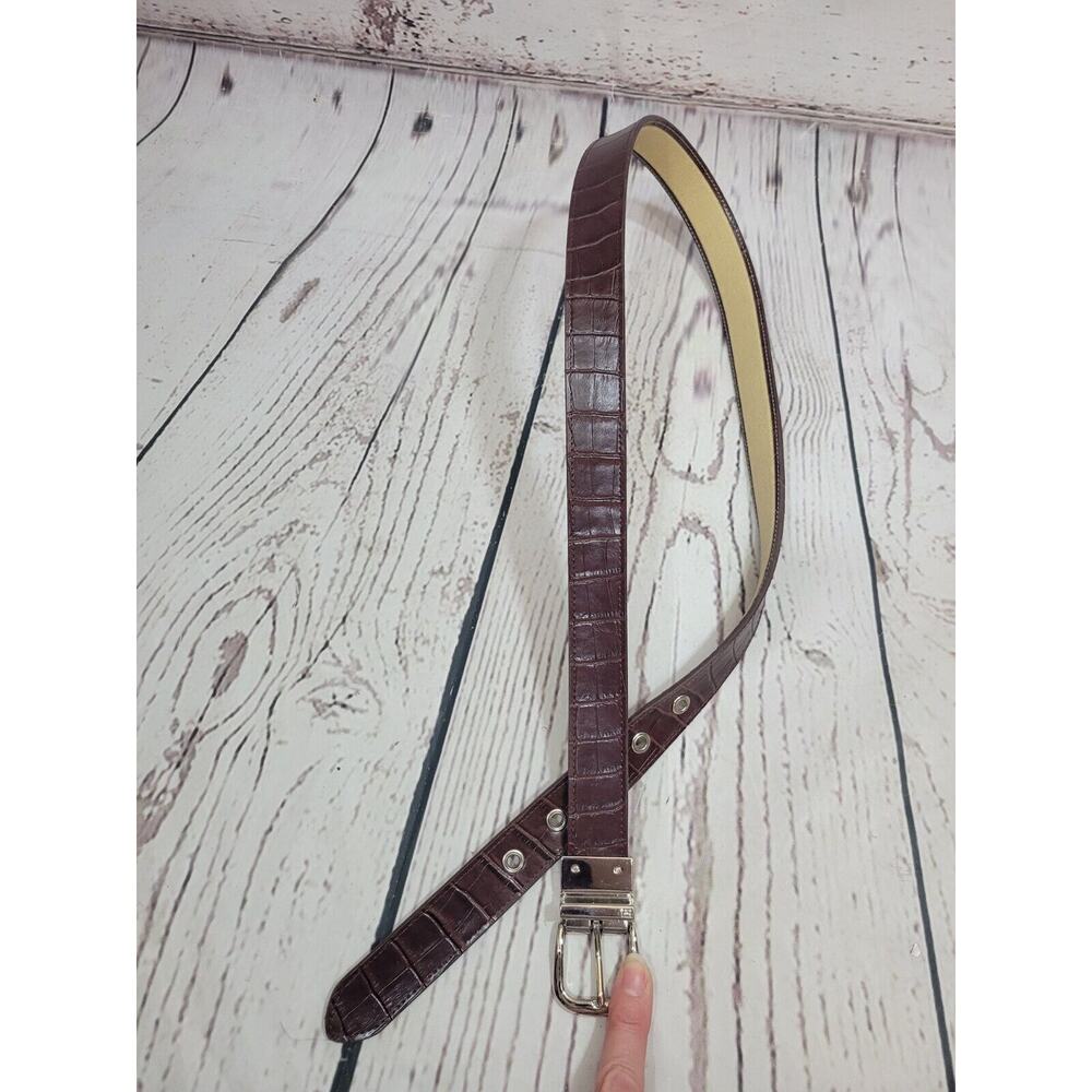 Faux Croc Skin‎ Reversible Designer Casual Belt Brown Leather Canvas Size 32-36"